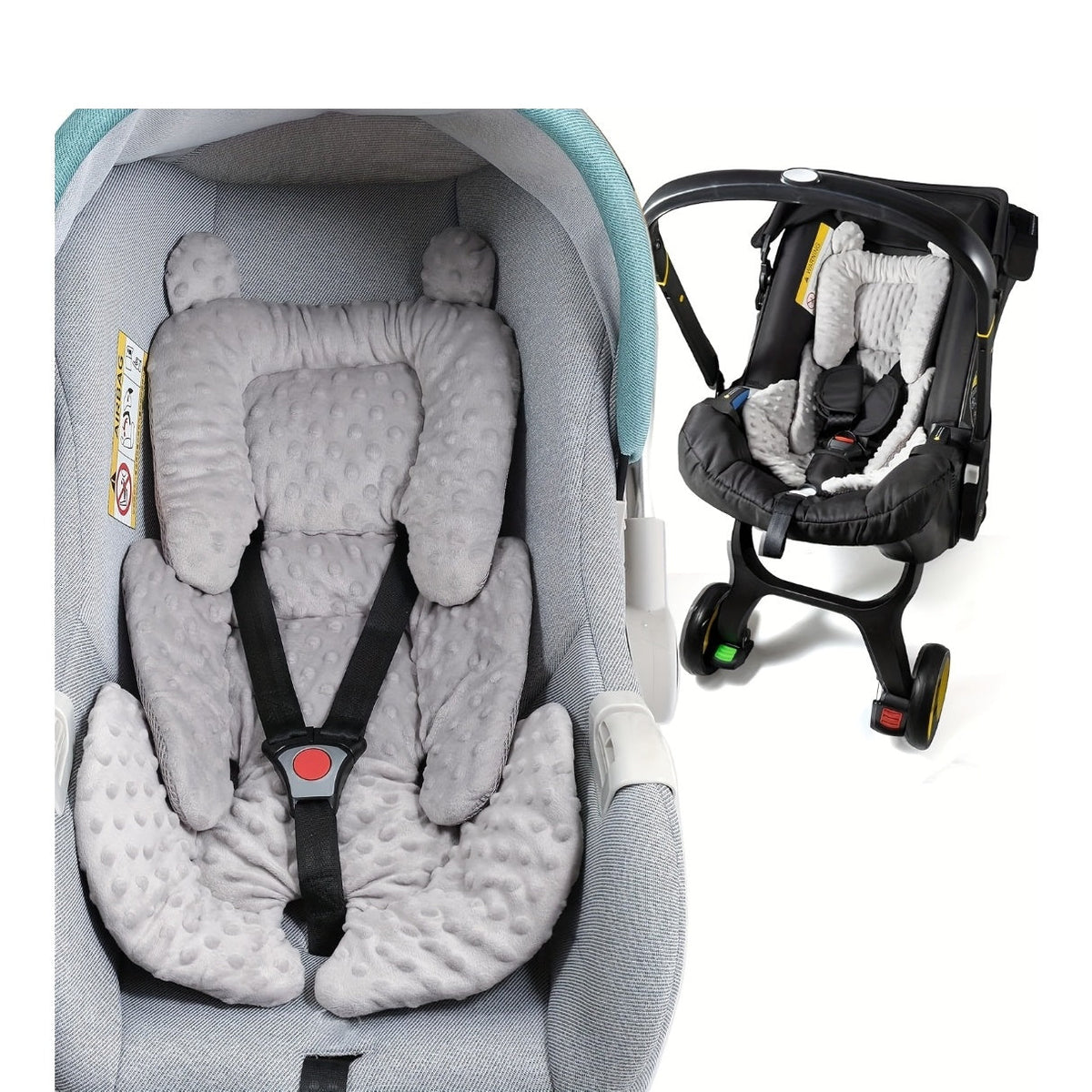Baby Car Seat Cushion & Infant Headrest Support Set, Universal Newborn Soft Velvet Seat Pad with Ear Detail for Car Seats Bouncers & Strollers, Newborn Head Neck Body Support Insert