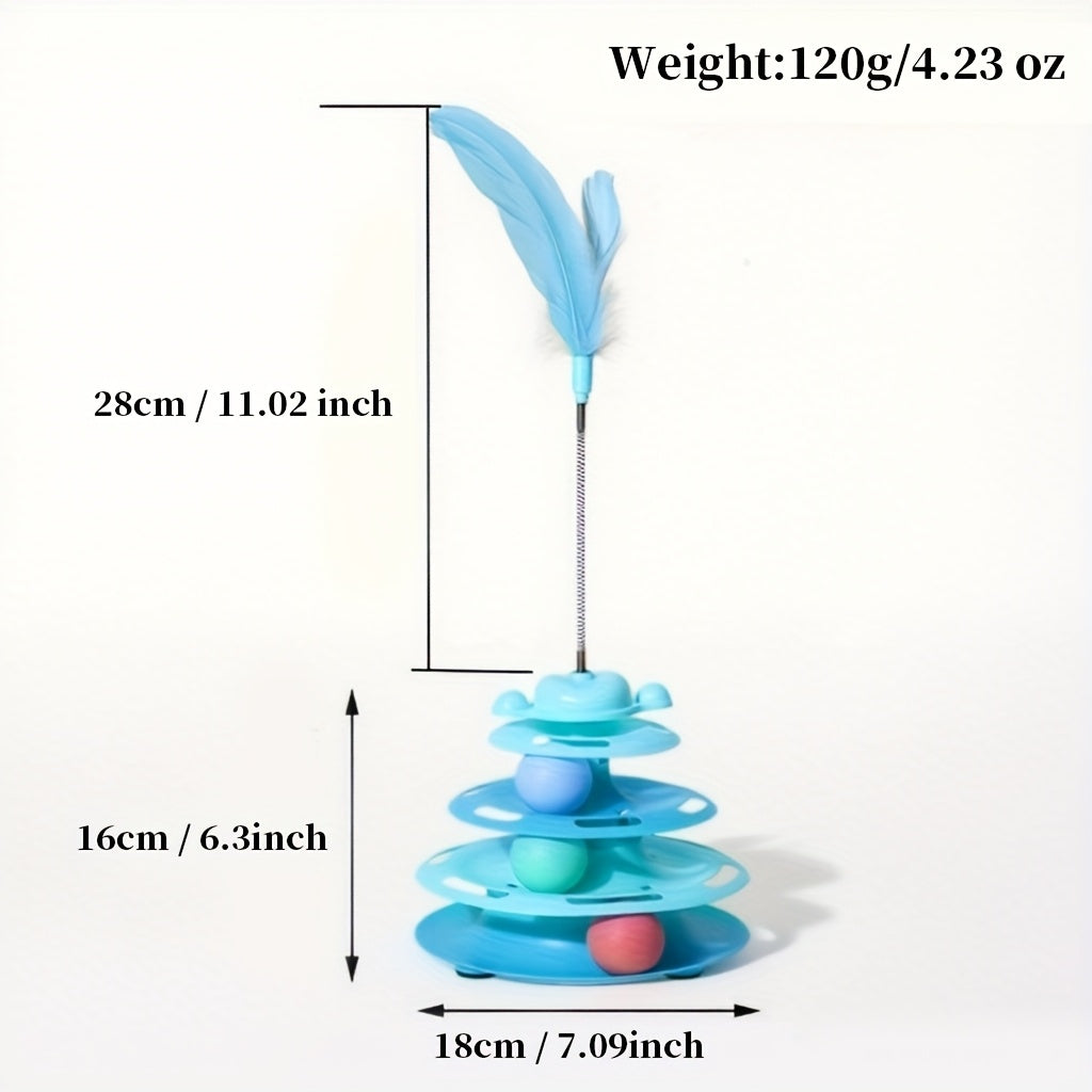 Feather Cat Carousel Toy with Rotating Rolling Ball - Interactive Spinning Turntable Teasing Toy for Indoor Cats, Self-Entertainment Boredom Buster Cat Gift, No Battery Required, Available in Light Green, Blue, and Pink