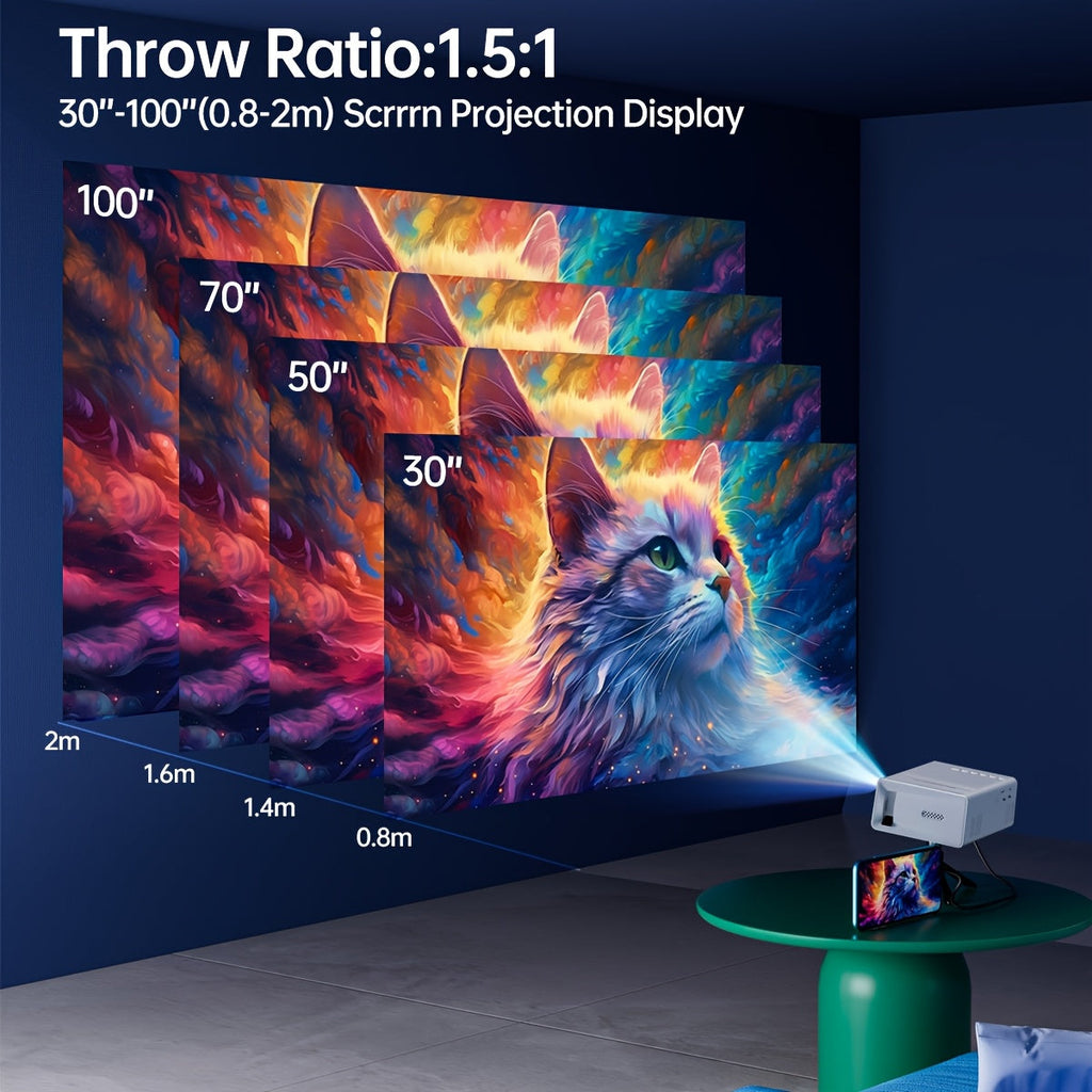 Mini Portable Projector, 4K Supported, 720P Native LCD – Home Theater & Outdoor Movie Projector, Compatible with iPhone, Android, Laptop, USB, HDMI for Gaming, Movies, and Presentations