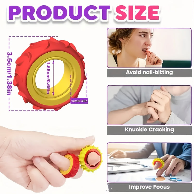 Sensory Finger Spinner Rings for Kids, 4/6/8pcs Fidget Texture Rings, Autism Calming Toy, Anxiety Relief, Classroom Prize, Stocking Stuffer Gift, Mixed Colors