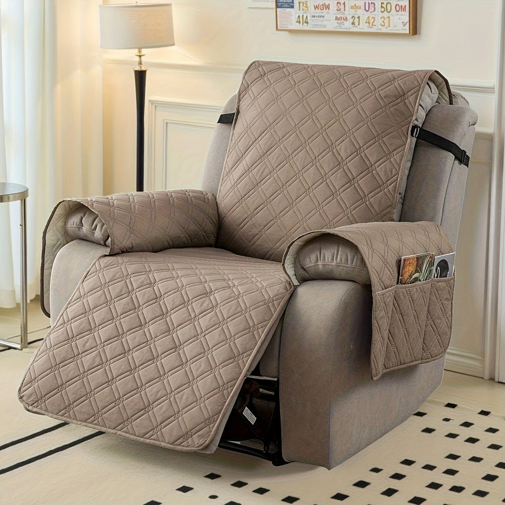 Waterproof Recliner Slipcover with Side Pockets, Anti-Slip Straps, 4-Layer Quilted Fabric, Pet & Kid Proof, Machine Washable Recliner Chair Protector – 11 Colors