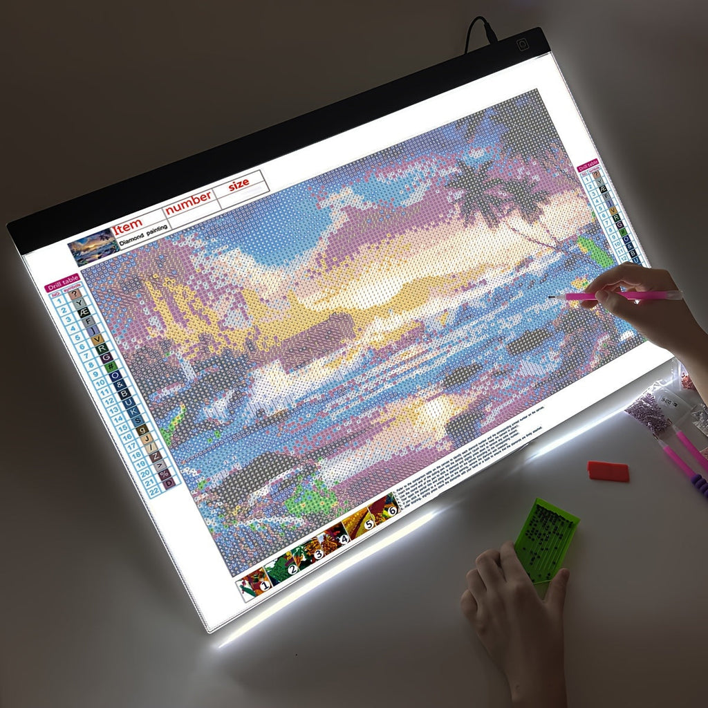 LED Light Pad for Diamond Painting A2 A3 A4 A5 USB Powered Adjustable Brightness Light Board Kit for Tracing, Sketching, Drawing, Animation, Stencil, Art, and Craft with Optional Bracket & Drill Pen