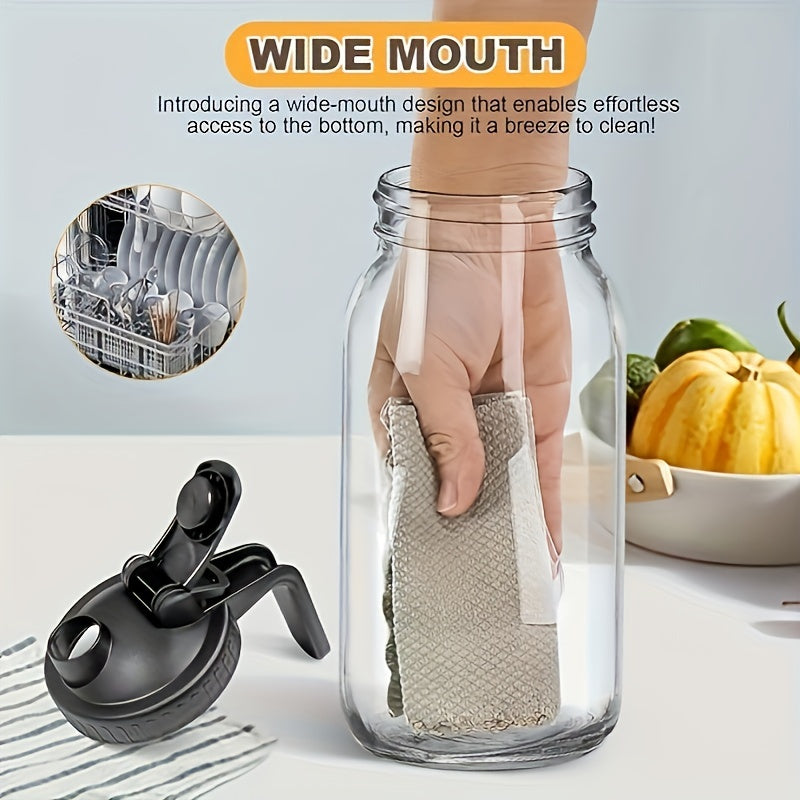 64oz Mason Jar with Handle & Lid – BPA-Free High Borosilicate Glass Beverage Carafe, Leak-Proof, 2/3 Pack, for Sports, Outdoor, Juice, Water, Kombucha, Holiday Gift