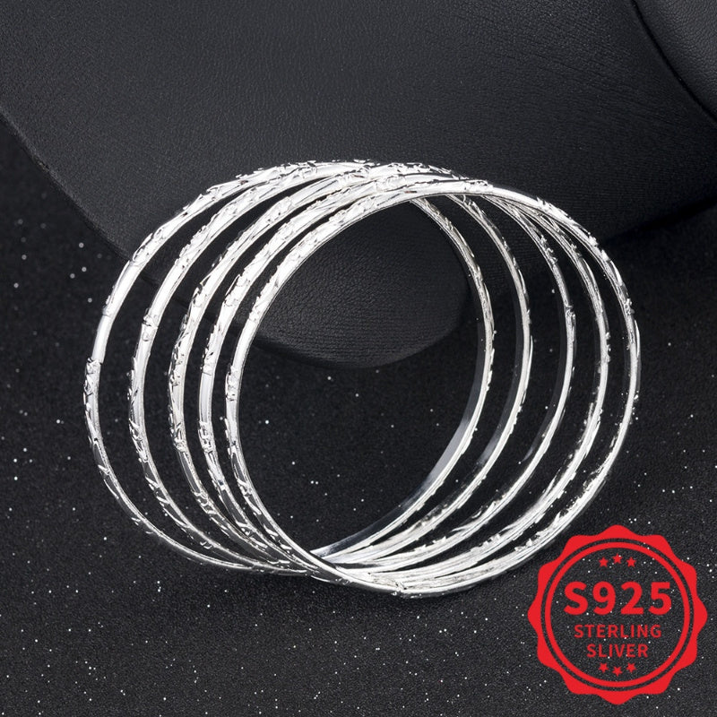 5-Piece 925 Sterling Silver Geometric Bracelet Set for Women – Hypoallergenic Minimalist Stackable Jewelry, Perfect Mother's Day & Daily Wear Gift for Her
