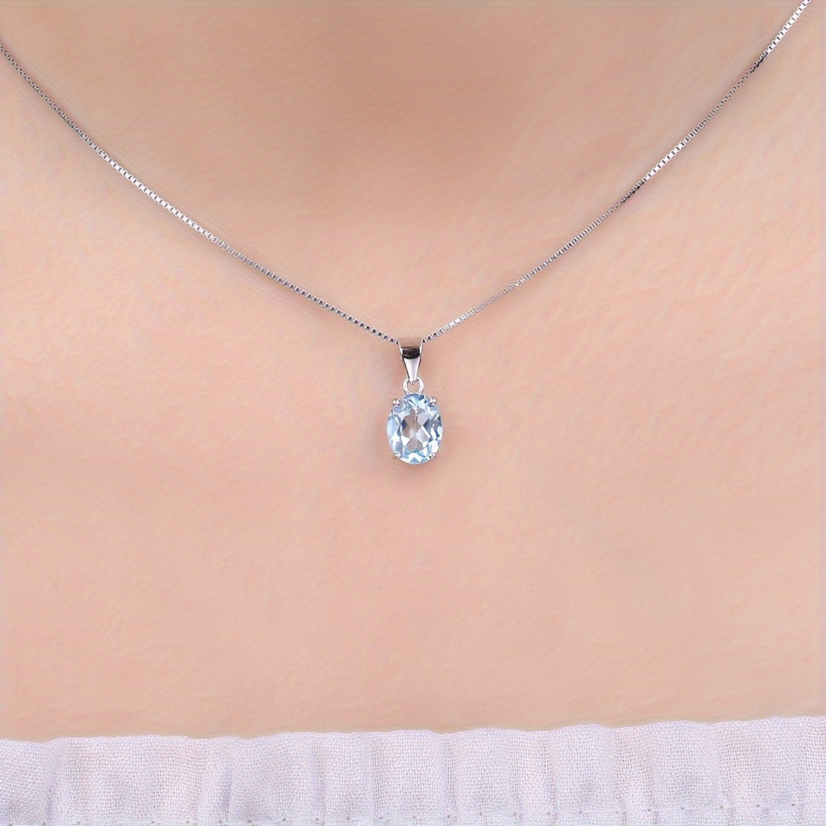 925 Sterling Silver Natural Gemstone Oval Cut Pendant Necklace for Women – Amethyst, Citrine, Garnet, Peridot, Topaz Multi-Faceted Fine Jewelry, Elegant Daily Gift for Girls