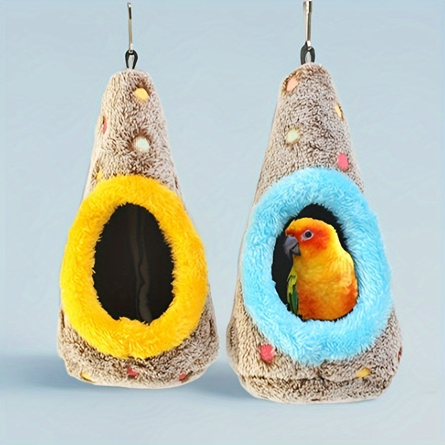 Egg-Shaped Hanging Bird Nest - Warm Enclosed Parrot Nest for Bird Cage for Cockatiels, Lovebirds, Parakeets, and Budgies - Cozy Bird Sleeping House Hideout, No Battery Required, Blue/Yellow
