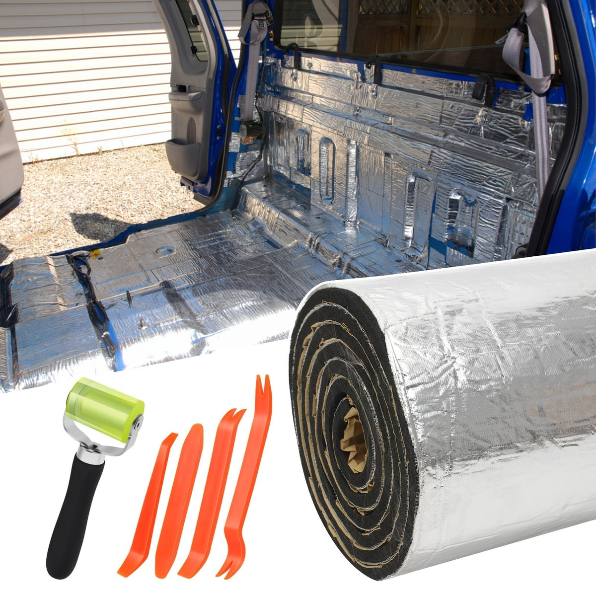 Car Sound Deadener & Heat Shield Mat 22/26 Sqft – Self-Adhesive Aluminum Foil Noise Reduction Insulation, Easy to Cut & Install for Floor, Door, and Trunk, Free Installation Tools Included