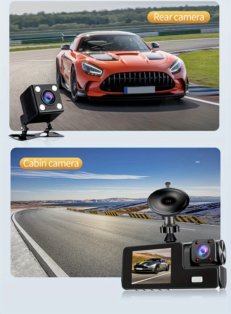 3-Channel Dash Cam, 4K Front + 4K Interior + 1080P Rear, includes Free 32GB Card, Night Vision, G-Sensor, Wide Angle, Real-Time Recording & Parking Monitor – Velora