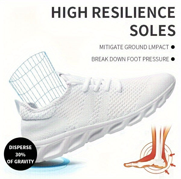 Men's Lightweight Breathable Knit Mesh Sneakers, EVA Sole Low-Top Lace-Up Running Walking Shoes, White Red Black Round Toe, All-Season Gym Travel Daily Wear, Sizes US 6-13.5