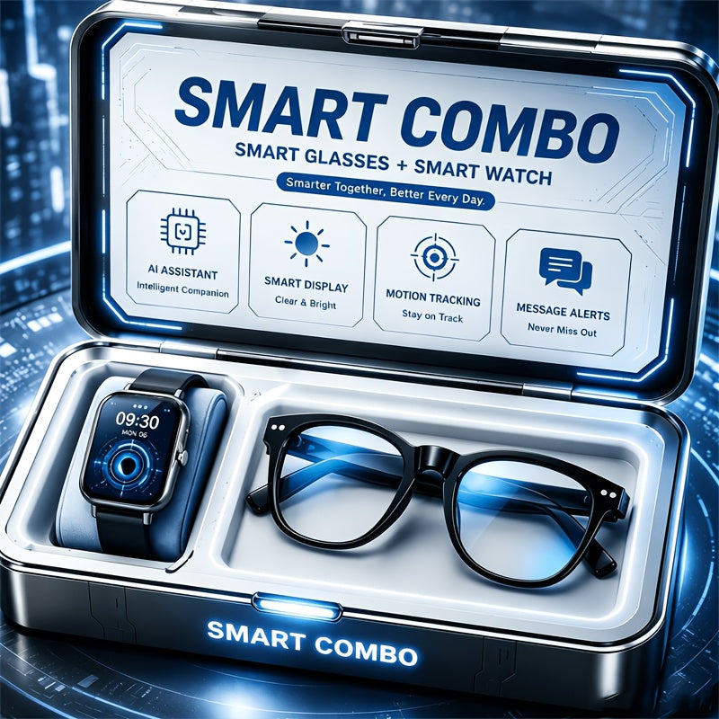 AI Smart Glasses & Full Touch Smartwatch Bundle 2026 - Multilingual Translation, Touch Control, High-End Smart Wearables, Fashion Tech for Men & Women