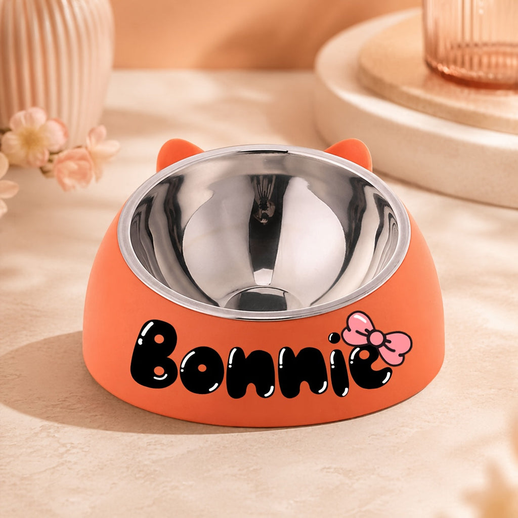 Personalized Stainless Steel Tilted Pet Bowl for Cats and Dogs, Custom Name, Ergonomic Neck Protection Food and Water Bowl, Great Gift for Small, Medium, and Large Pets