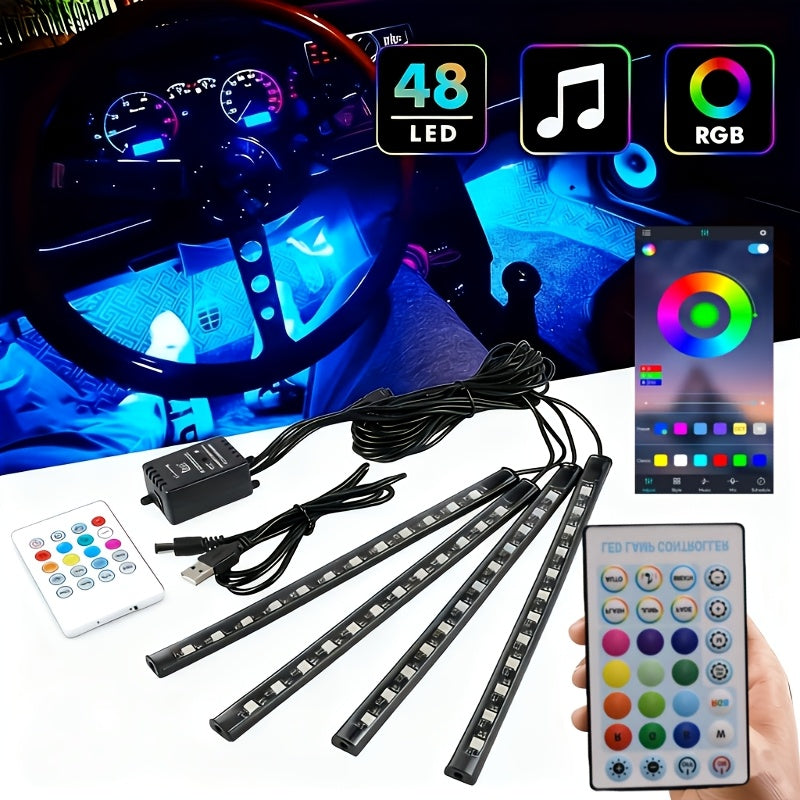 Car LED Neon Interior Light Strips USB Powered – High Brightness Automotive Ambient Lighting Kit, Footwell Neon Accent Lights, Interior Mood Lights