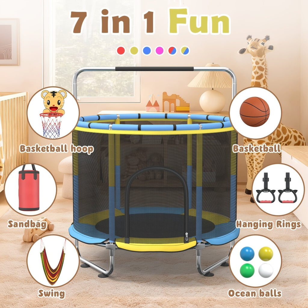Kids & Adults Trampoline with Safety Enclosure Net, Multi-Functional Leisure Sports Trampoline, Indoor/Outdoor Backyard Jumping Mat, 6 Color Options, Fun Exercise Equipment for Family