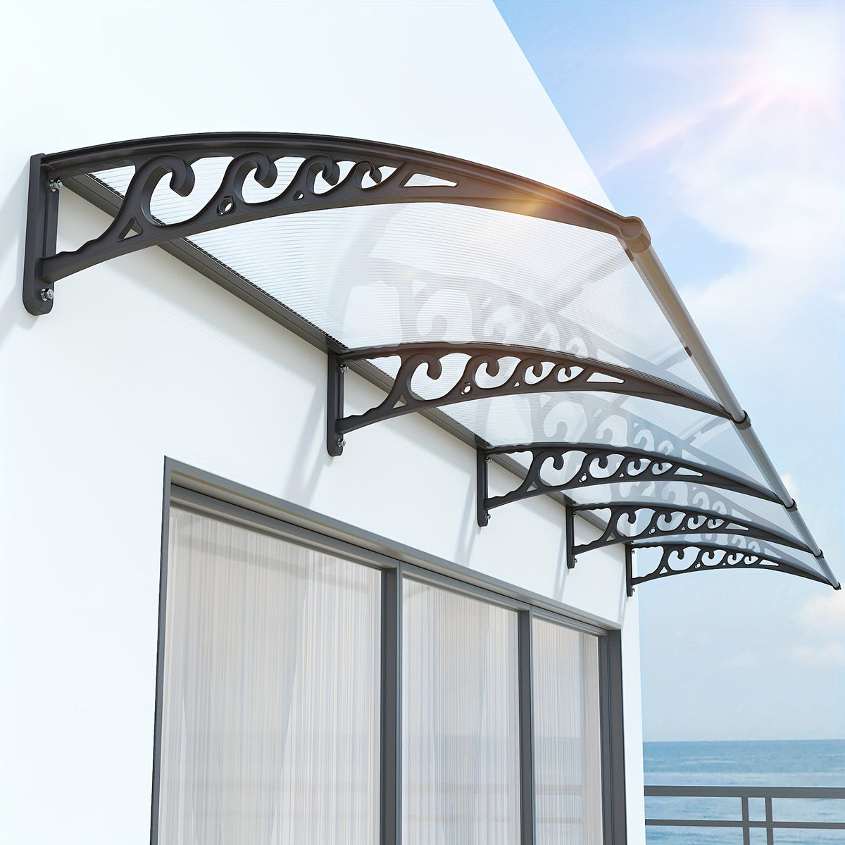 Polycarbonate Window Door Awning Canopy – UPF 50+ UV Rain Snow Sun Shade Cover for Patio Balcony Doorway in 21 Sizes & 4 Panel Colors