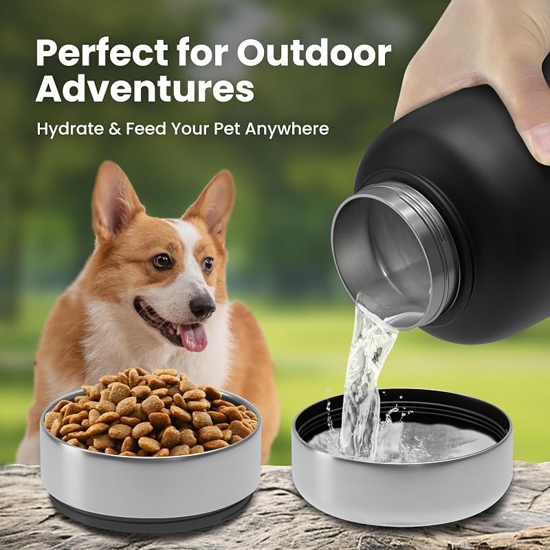 32oz Dog Water Bottle with Bowl - Leakproof Insulated Stainless Steel Portable Travel Pet Water Bottle for Hiking, Camping, Outdoor Walking - Dog Travel Water Dispenser