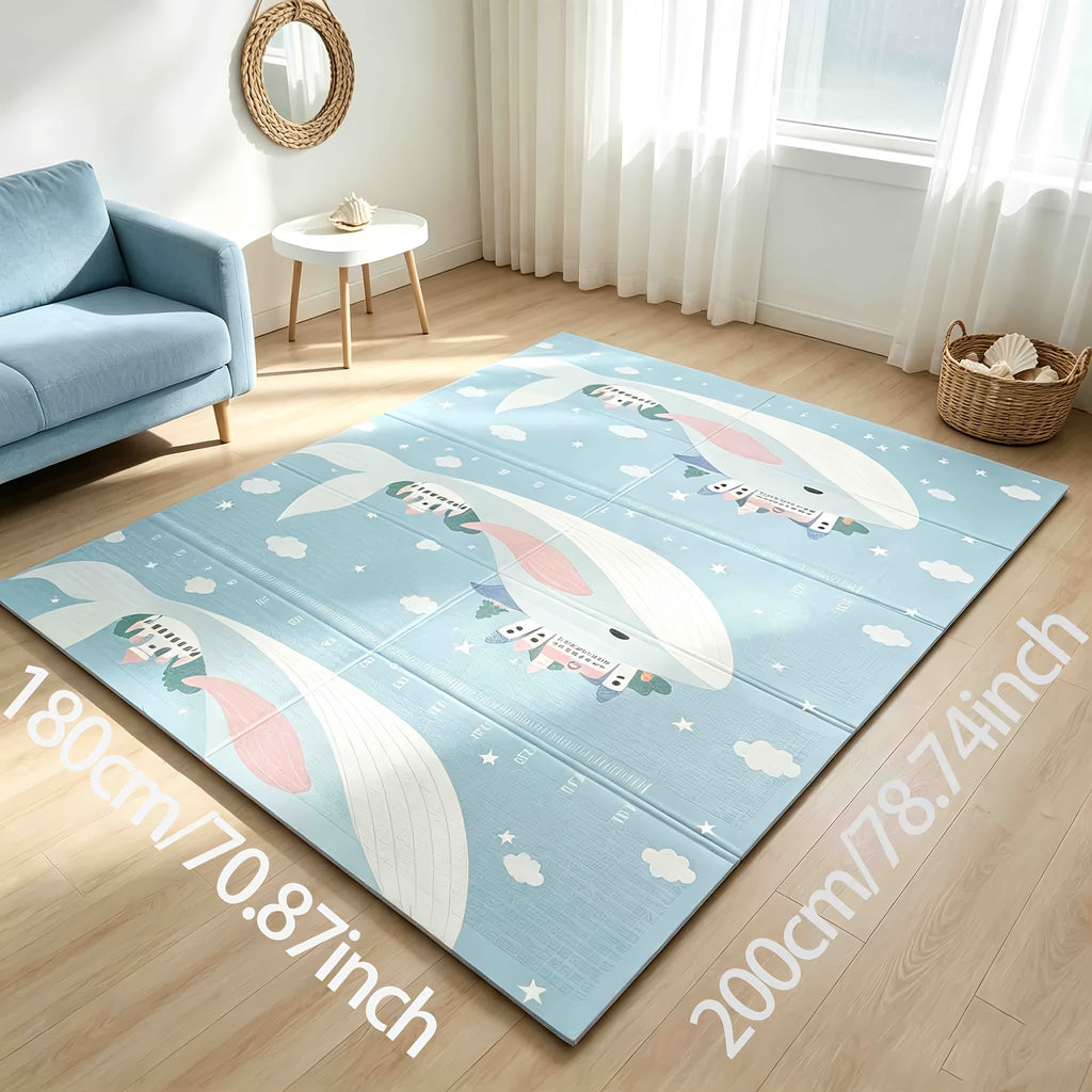 Double-Sided Crawling & Tummy Time Play Mat, Soft Thickened Foldable Baby Floor Mat for Indoor Use, Whale Paradise Design in 79x71 and 79x59 Inch Sizes