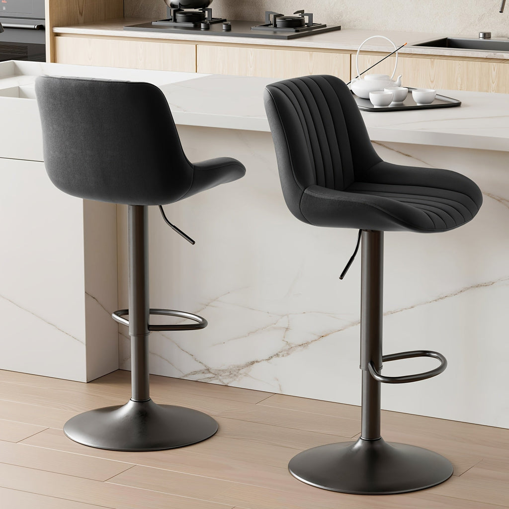 Adjustable Swivel Upholstered Counter Height Bar Stool with Back & Footrest – Kitchen Island Counter Chair in 6 Colors (Set of 1 2 3 or 4)