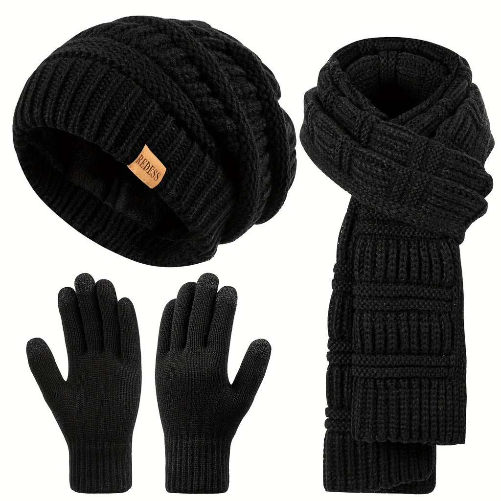 Women's 3-in-1 Winter Set: Hat, Long Scarf, and Touchscreen Gloves - Soft, Warm Cold-Weather Accessories, Available in 4 Colors, A Perfect Gift for Her