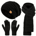Women's 3-in-1 Winter Set: Hat, Long Scarf, and Touchscreen Gloves - Soft, Warm Cold-Weather Accessories, Available in 4 Colors, A Perfect Gift for Her