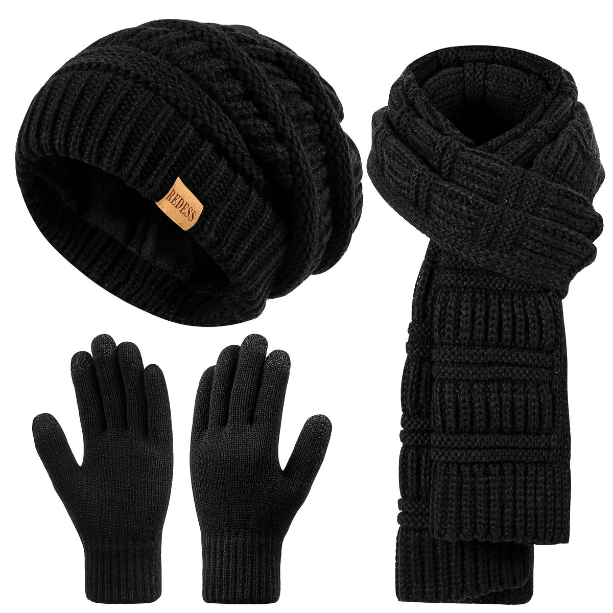 Women's 3-in-1 Winter Set: Hat, Long Scarf, and Touchscreen Gloves - Soft, Warm Cold-Weather Accessories, Available in 4 Colors, A Perfect Gift for Her