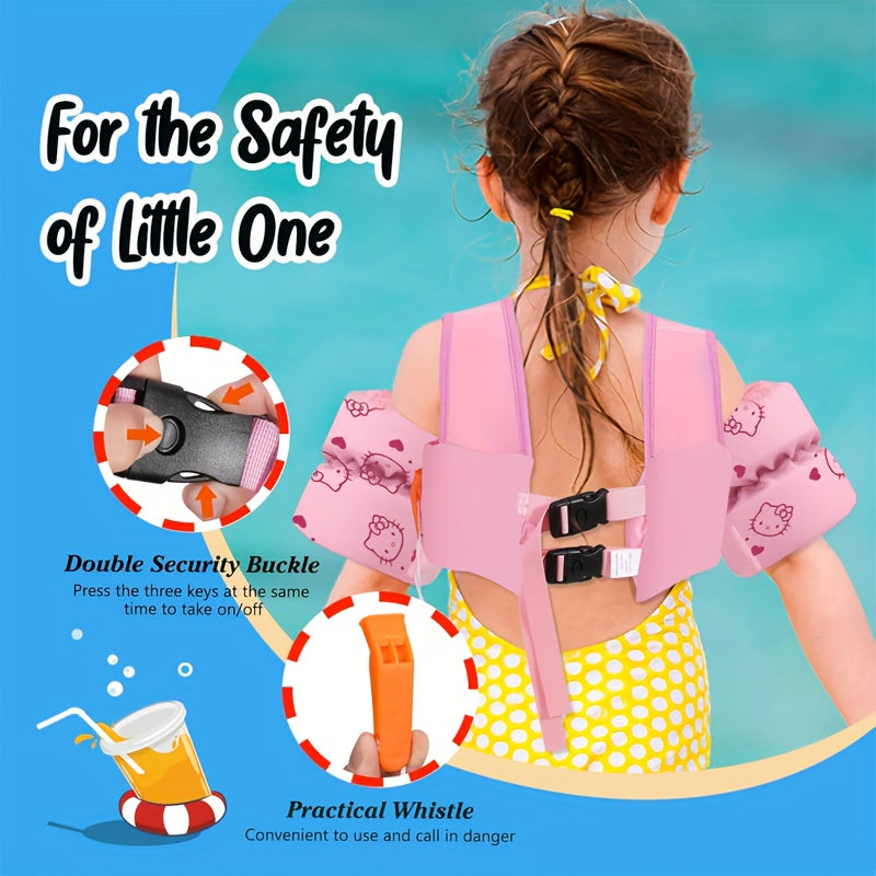 Kids Toddler Swim Vest with Arm Floaties, Adjustable Straps, Nylon, Cute Cartoon Design, 20-66 lbs, Ages 2-9 Years, Swimming Aid for Pool, Beach, Lake, Boys & Girls Beginner Swim Trainer Float Jacket