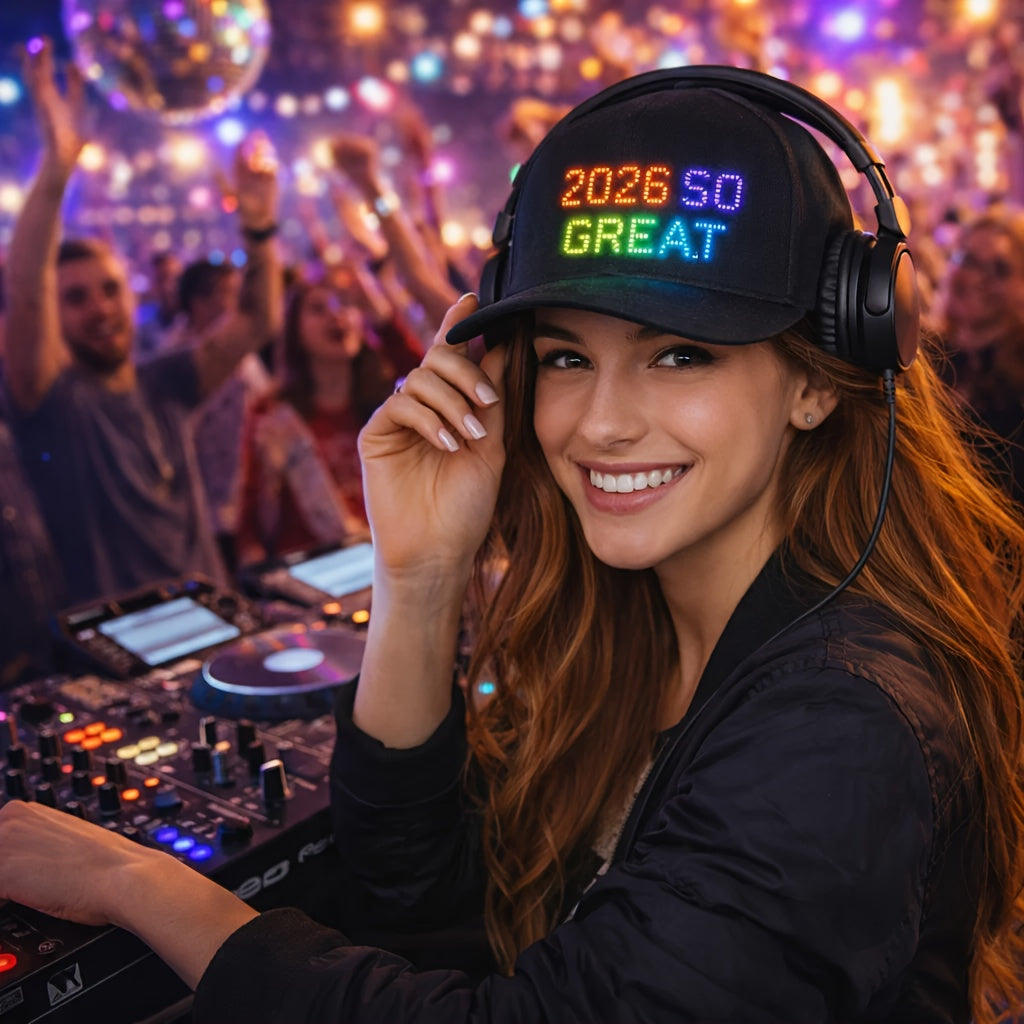 Programmable LED Light-Up Baseball Cap – Bluetooth App Scrolling Text & Animation, Rechargeable Flashing Hat for Parties, Music Festivals, and Night Runs, Adjustable Gift for Teens