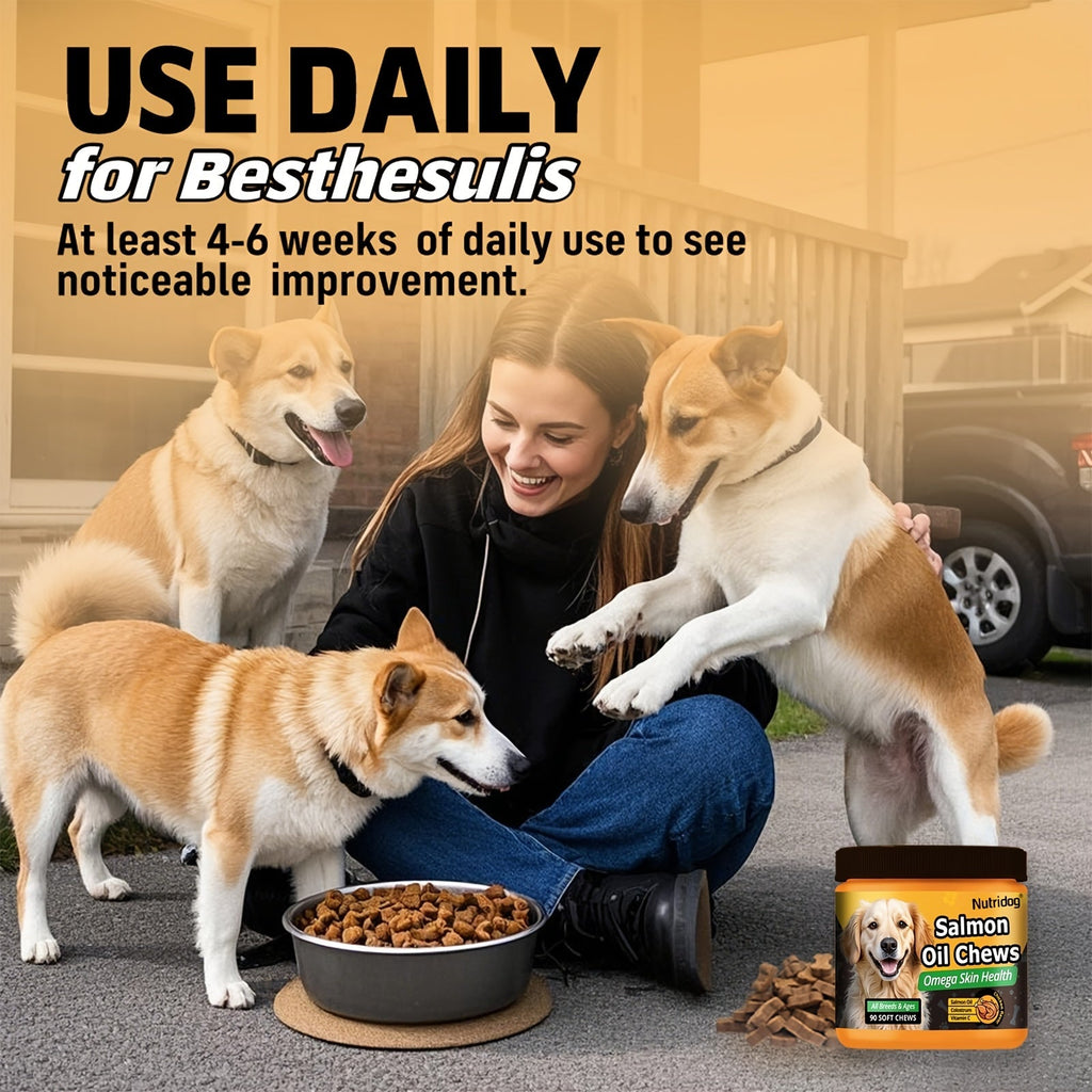 Dog Nutritional Supplement Soft Chews 90 Count with Probiotics Salmon Oil Chicken Flavor - Supports Coat, Gut Health, and Immunity for Dogs of All Ages 225g