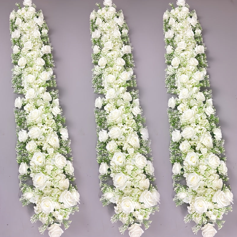 Artificial Flower Arrangement – Silk Roses Hydrangeas & Baby's Breath for Wedding Waterfall Table Hanging Flower Strip Window Display & Event Decor in White