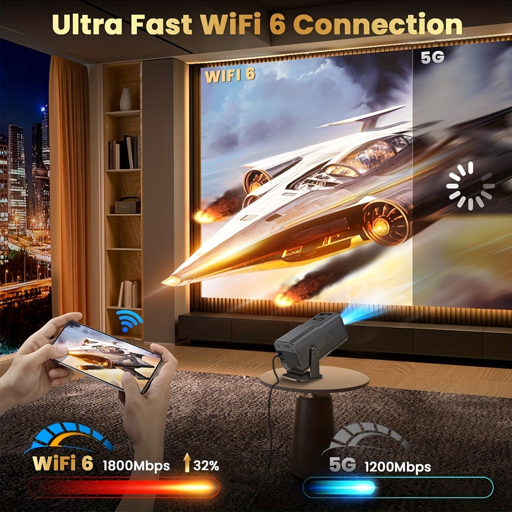 AMOVFILM Advanced Portable Smart Projector with WiFi 6 & 4K Video Decoding, 1080P Native Resolution, Built-in Android 11, Home Theater & Outdoor Movie Projector, Mobile Screen Mirroring, Multiple Colors