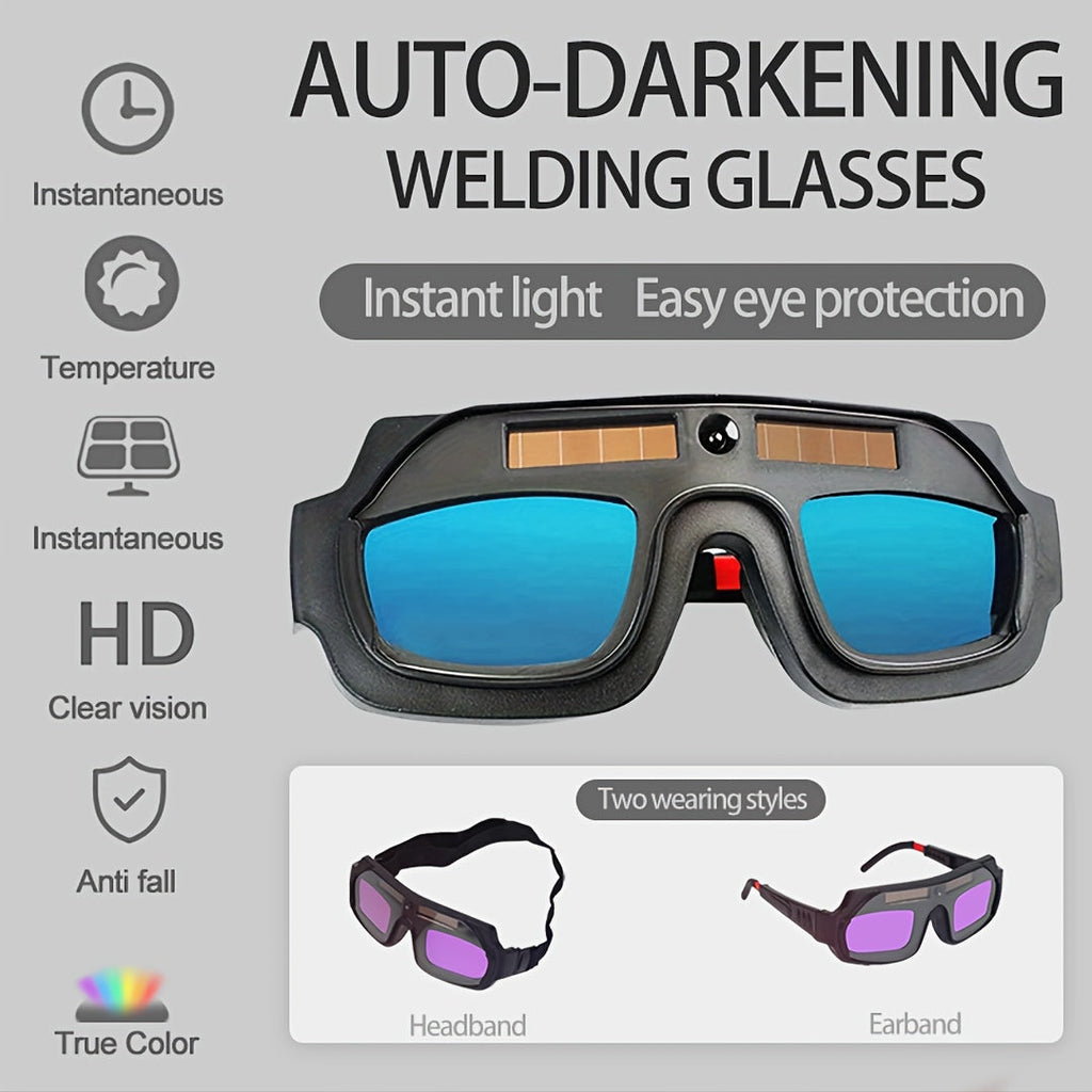 Auto-Darkening Welding Goggles, True Color Lens Anti-Glare Safety Welding Glasses for TIG MIG MMA Plasma, Lightweight Photochromic Welder Glasses with Flame-Retardant Frame & Elastic Headband