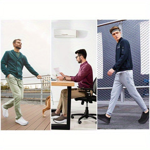 男士免提式一脚蹬运动鞋——宽鞋头、零落差鞋底、透气网面缓冲健步鞋，适合休闲及日常穿着——橡胶底，套入式设计（美码 8–13.5）