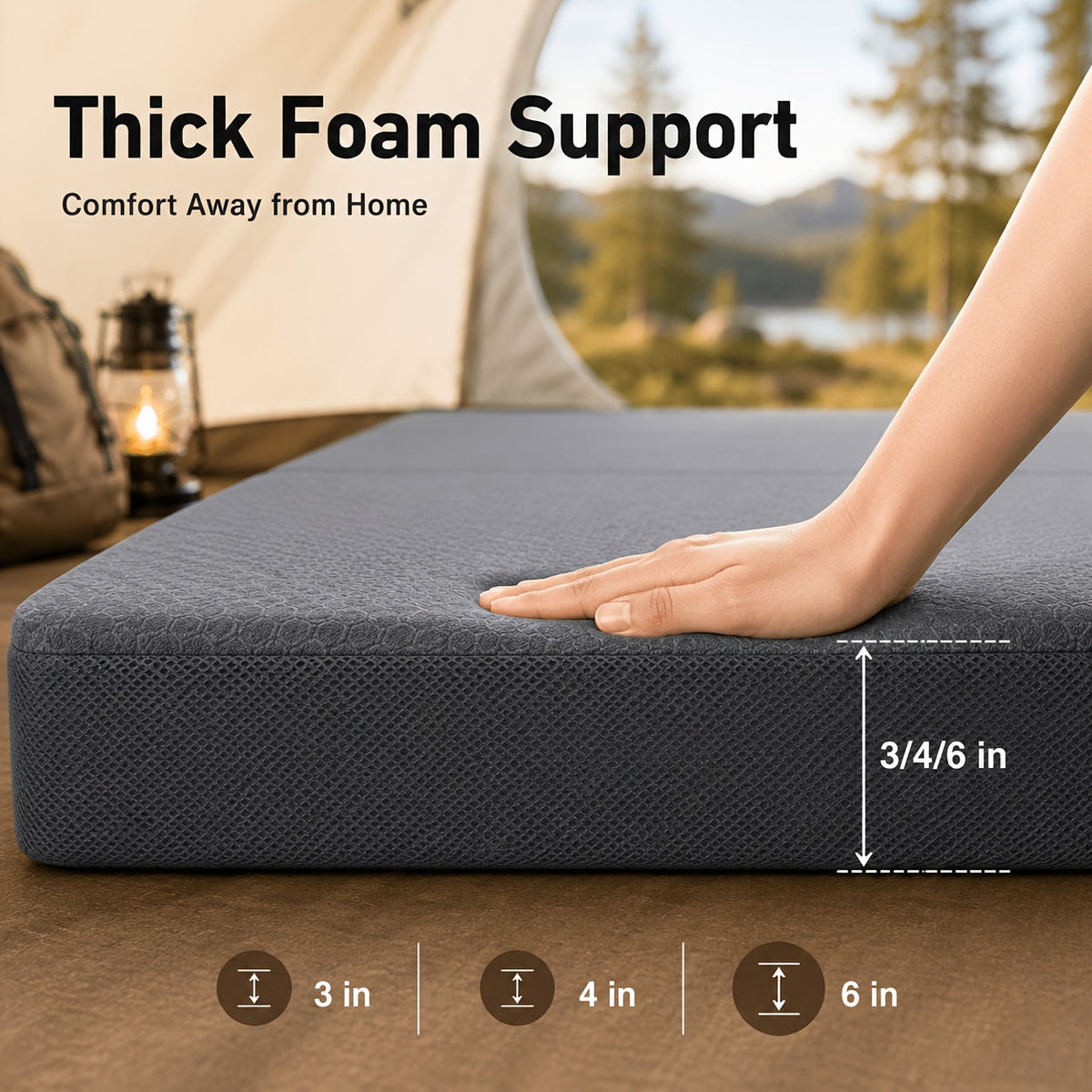 Tri-Fold Memory Foam Mattress 3/4/6 Inch with Washable Cover - Portable Folding Floor Guest Bed for Camping, RV, Travel, Road Trips, and Small Spaces