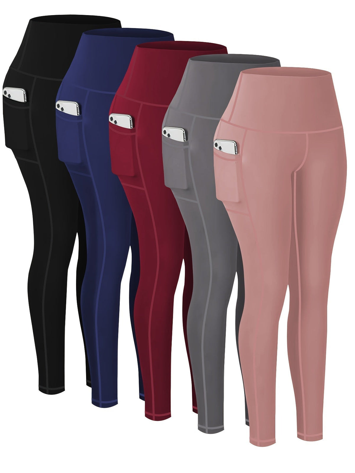 5-Piece Women's Printed Compression Yoga Pants – 7/8 Length Fitness Running Leggings with Leopard, Camo & Solid Patterns, High-Waist Athletic Tracksuit Bottoms for Gym Workout, S-XXL