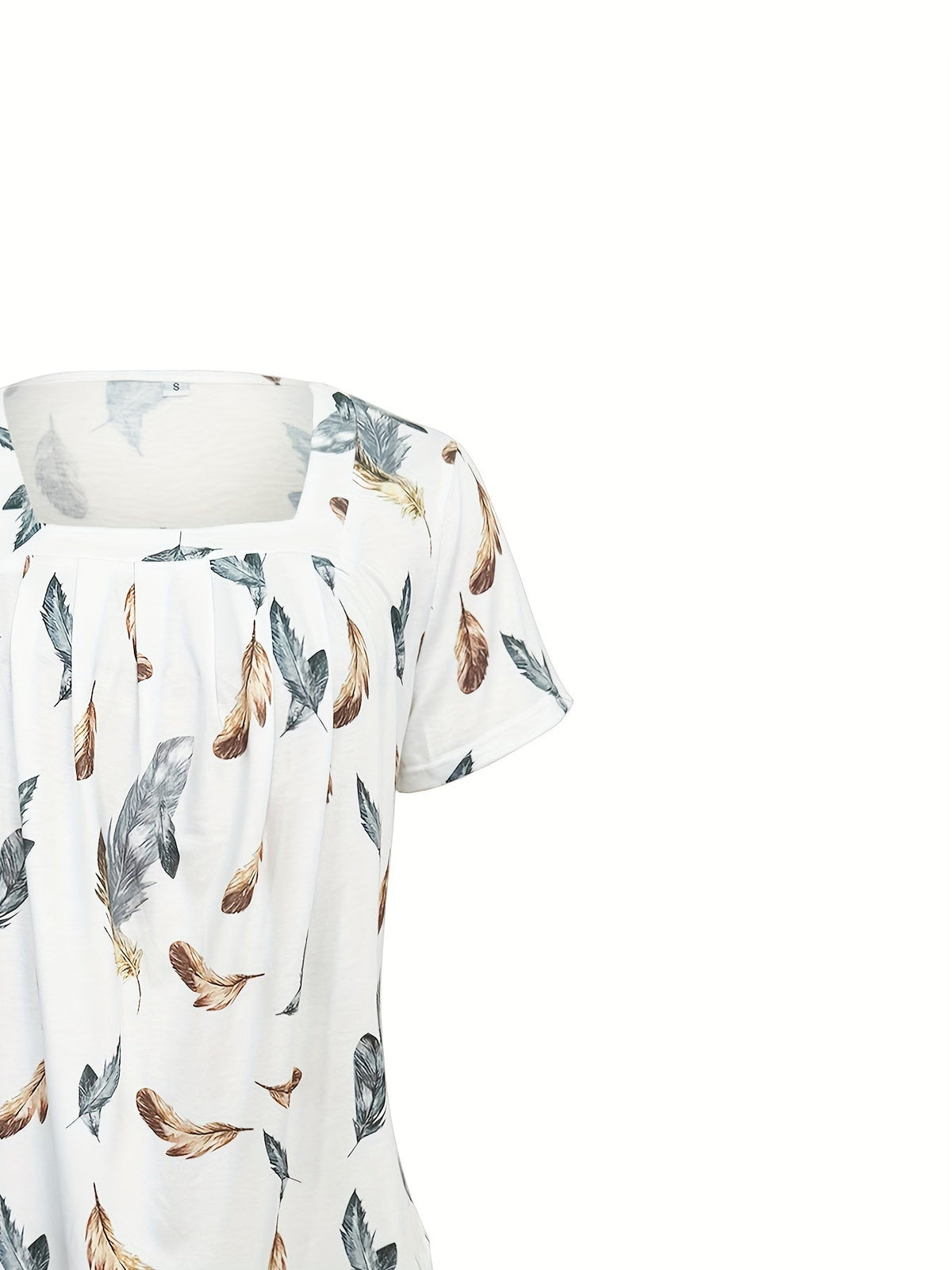 Women's Square Neck Short Sleeve Top with Floral Print and Ruffle Hem - Flowy Pleated Blouse, Boho Summer T-Shirt, Stretchy Casual Fashion Top S M L XL