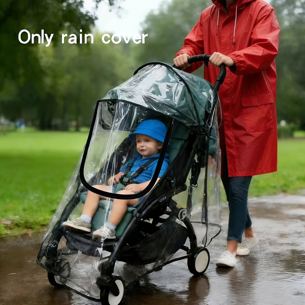 All-Weather Stroller Rain Cover Transparent EVA with Zipper Windproof Cold and Splash Resistant Full Coverage U-Shape Pram Cover for Toddlers