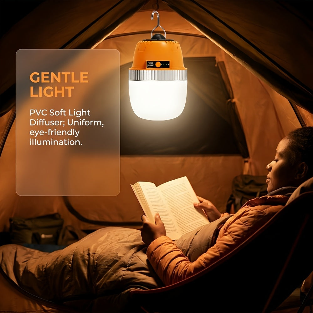 LED Camping Lantern USB Rechargeable with Built-In Power Bank, Ultra-Bright Portable Hanging Tent Light for Camping, BBQ, Patio, and Outdoor Emergency, Charges Mobile Phones, Freestanding & Hanging Design