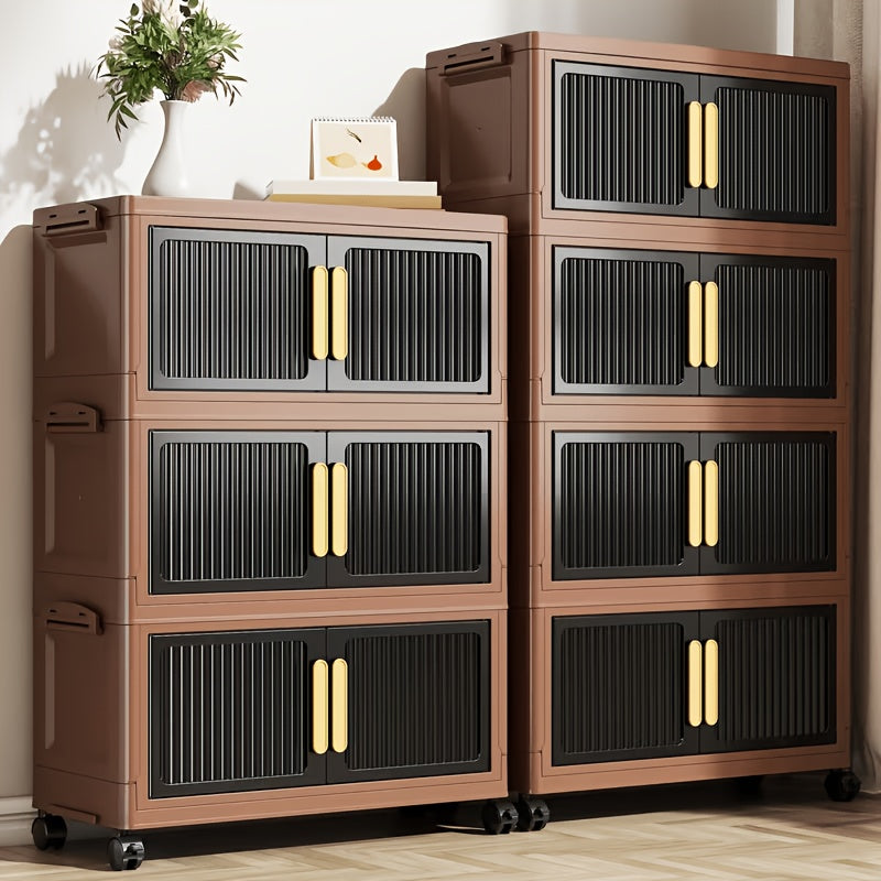 Foldable Plastic Storage Cabinet 2–5 Floors Multi-Layer Stackable Organizer with Doors for Hallway Entryway Living Room & Pantry – Space-Saving Modern Design
