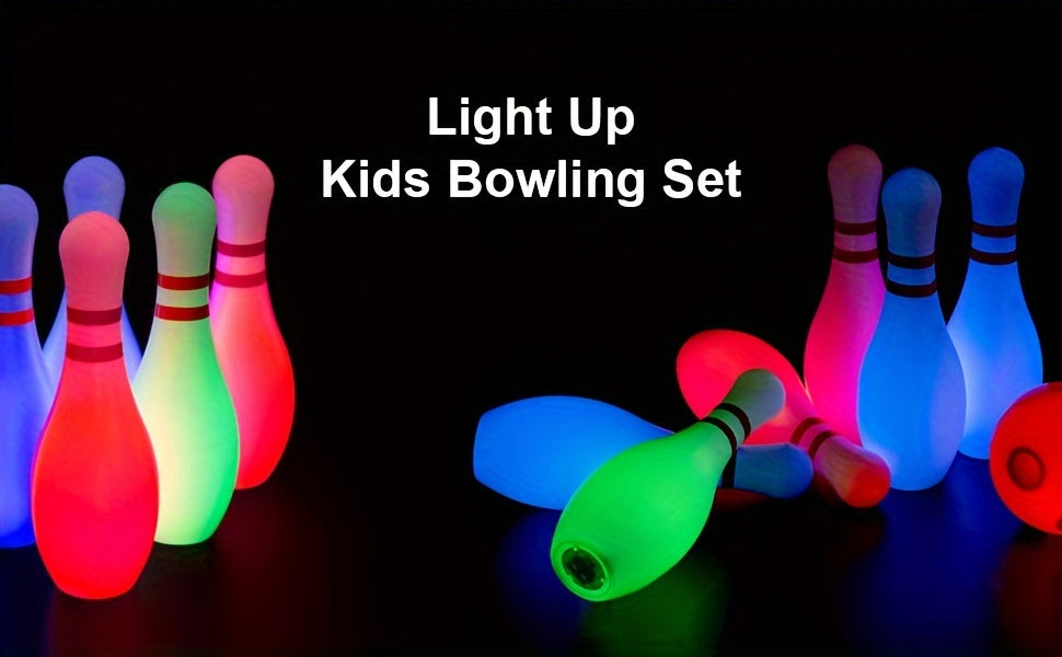 Light Up Kids Bowling Set: 10 Glow Bowling Pins & 2 Balls Indoor/Outdoor Bowling Game for Boys, Girls, and Toddlers – 7.87" Tall Pins, Fun Birthday/Holiday Gift Toy for Ages 3+
