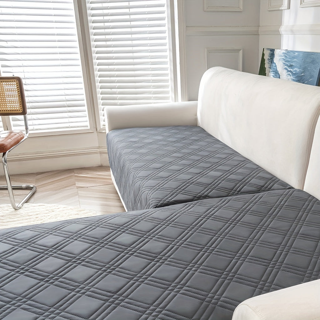 2-Piece L-Shaped Sofa Cover Set - Three-Line Geometric Pattern - Durable, Pet-Friendly & Machine Washable - 35×63″ + 35×82″ - Deep Gray, Coffee, Black, Burgundy, Navy, Camel, Light Grey & Beige