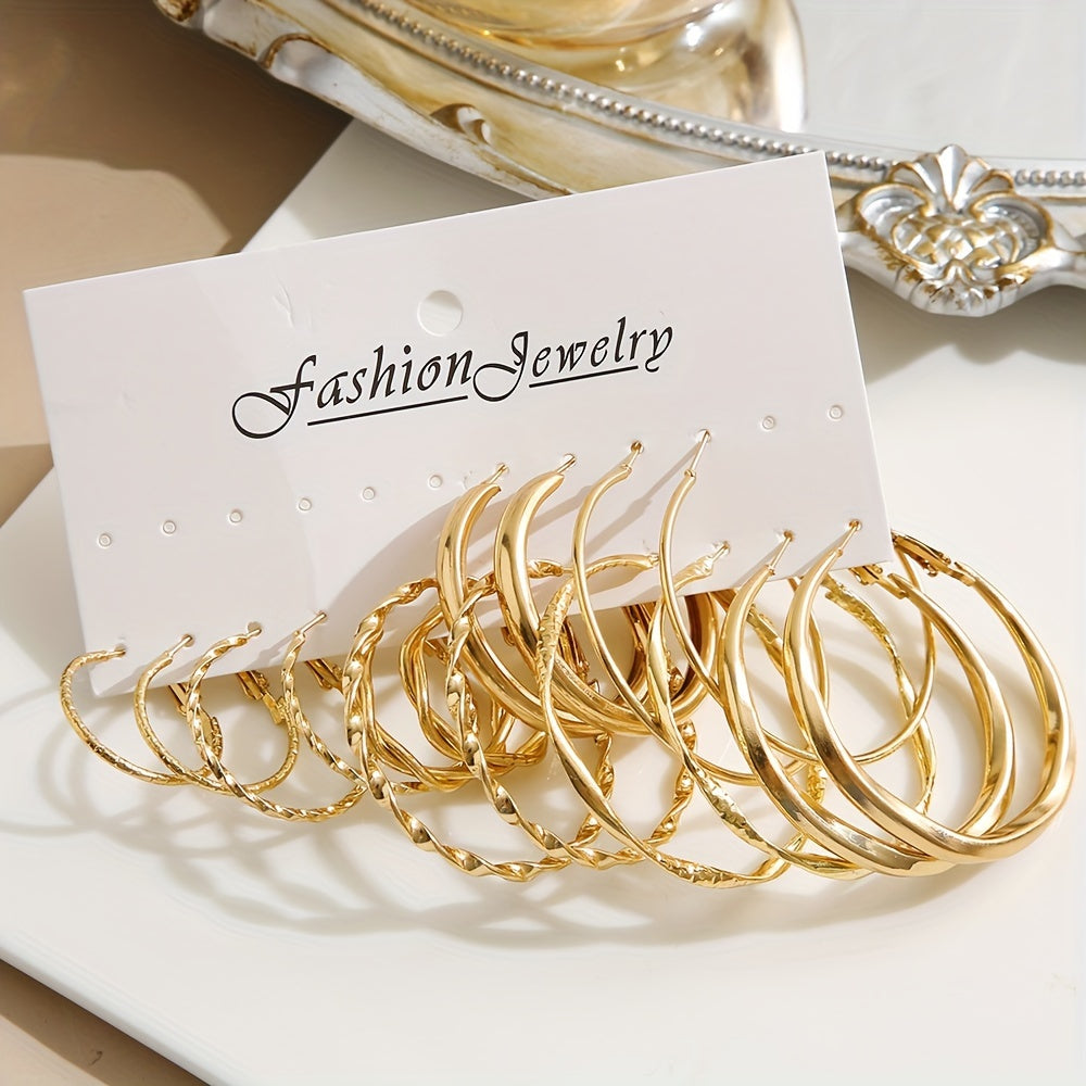 16-Piece Twisted Hoop Earrings Set for Women – Elegant Wide Gold Hoops, Minimalist Jewelry for Daily Wear, Parties, Vacations & Dates, Perfect Gift