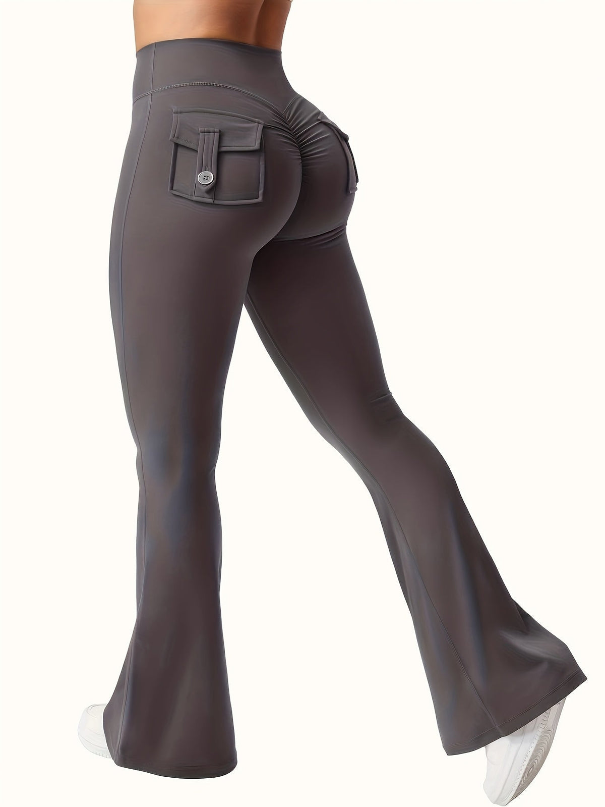 Women's High-Waisted Flare Pants 3-Pack – Butt-Lifting Tummy-Control Quick-Dry Cargo-Style Leggings, Tracksuit Casual Sports Full-Length Trousers (Black, Gray, Green)