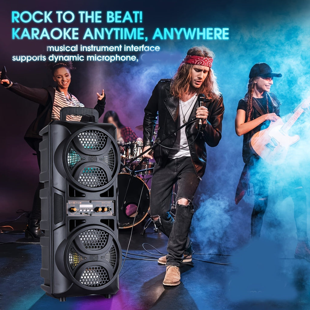 3000W Portable Bluetooth Party Speaker – Dual 6.5'' Subwoofer Stereo Sound, Colorful LED Lights, FM Radio, Microphone Included, TF/USB/AUX Support, Outdoor & Home Party Speaker – Black