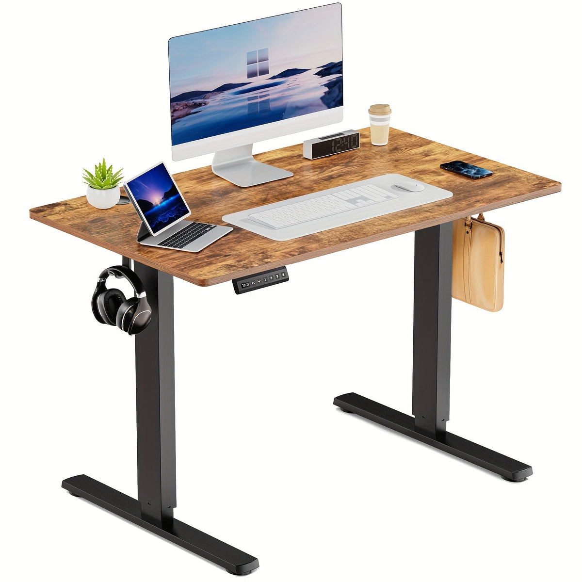 63-Inch Electric Standing Desk – Height-Adjustable Sit-Stand PC Workstation with Wood Desktop, Computer Table for Home Office, Bedroom, and Gaming Room, Suitable for Small Spaces