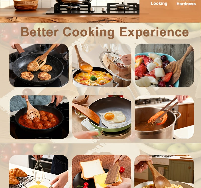 10-Piece Natural Teak Wooden Kitchen Utensils Set - Cooking Spoons, Spatulas & Turner, Non-Stick Safe, Heat Resistant, Eco-Friendly Wood Cookware Tools for Home Kitchen