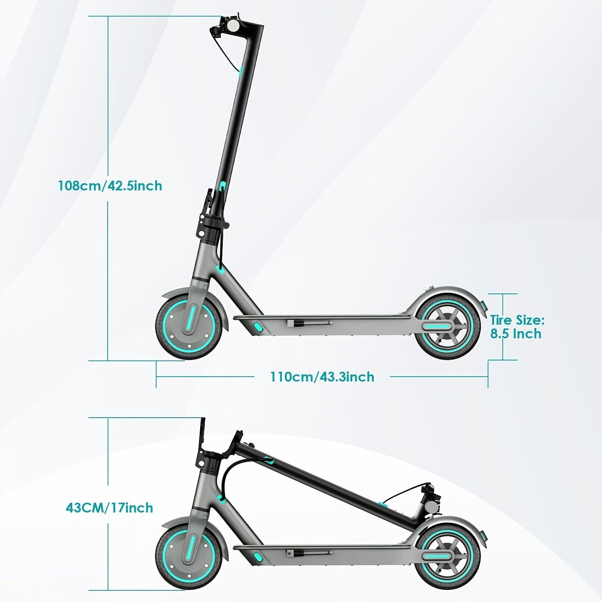 Foldable Electric Scooter for Adults, 350W Brushless Motor, Dual Drum Brakes, 8.5-Inch Solid Tires, 3-Speed LCD Display, 265 lbs Max Load, 3-Second Folding Portable Urban Commuter E-Scooter
