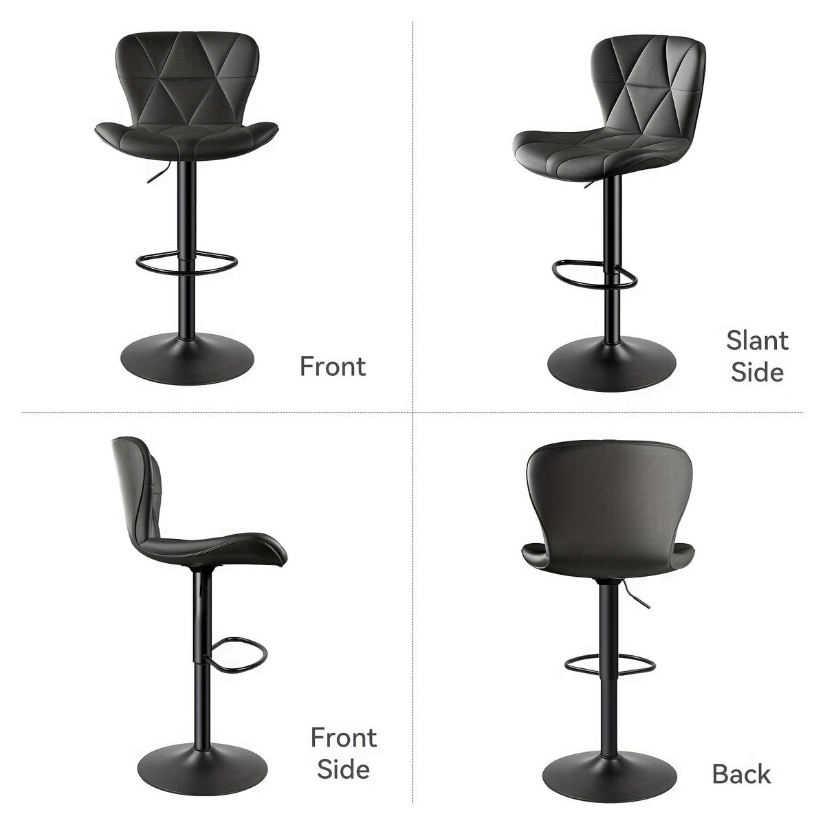 Modern Adjustable Faux Leather Swivel Bar Stool with Back – Thickened Seat Cushion Square Island Counter Stool for Kitchen Bar & Restaurant in 6 Colors (Set of 1 2 3 or 4)