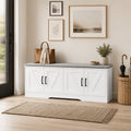 43-Inch Storage Ottoman Bench with 4 Barn Doors, Large Capacity Heavy-Duty Shoe Storage Bench, Long Entryway Bench with Storage for Living Room Foyer Bedroom, Modern Farmhouse Style