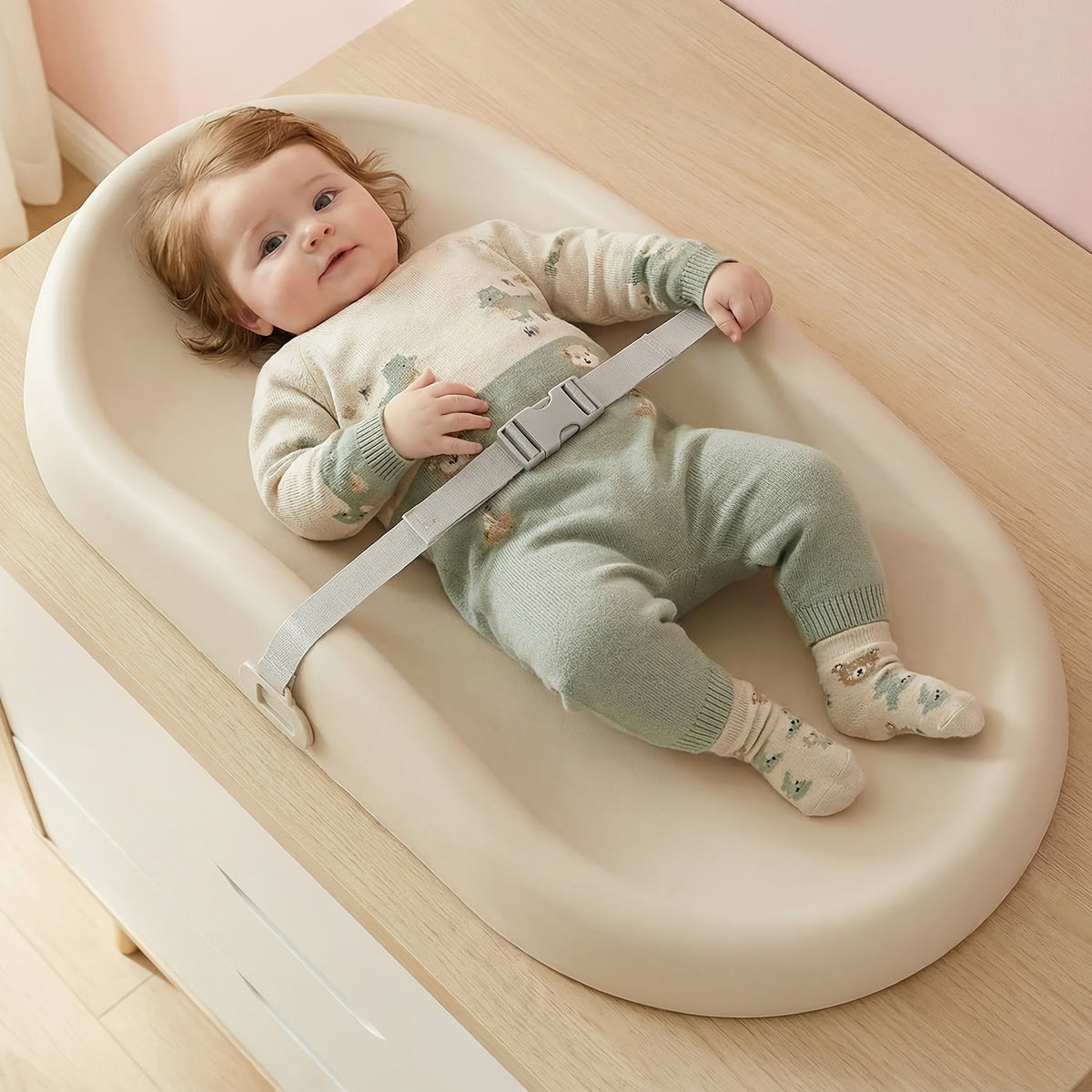 Waterproof Changing Pad Wipe-Clean Soft Non-Slip with Adjustable Safety Belt – Tear-Resistant Diaper Pad for Dresser Changing Table Infants & Toddlers