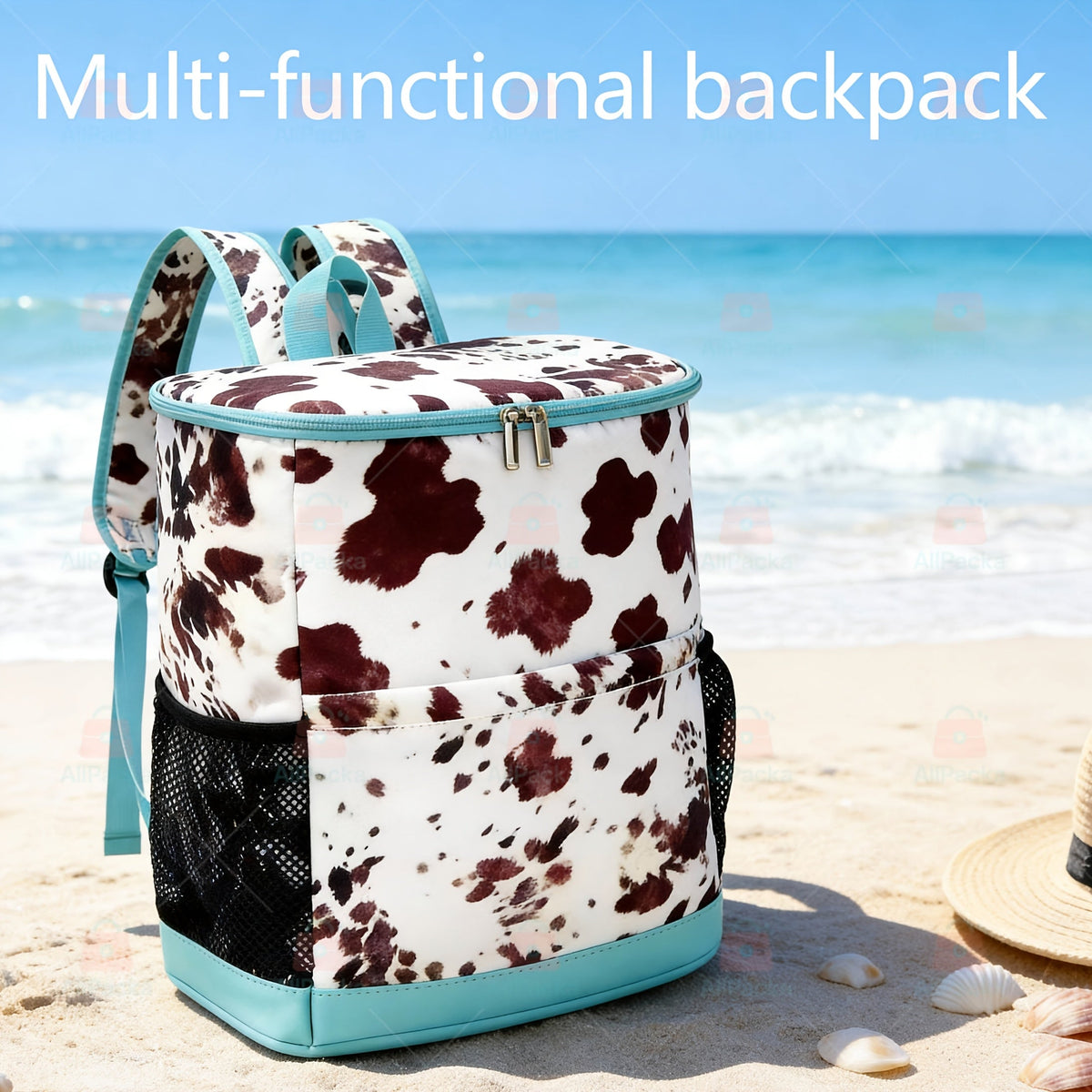 Insulated Cooler Backpack 30-Can Leopard Print with Mesh Pockets & Adjustable Straps - Leakproof Nylon Cooler Bag for Beach, Camping, Picnic, Hiking, Travel, and Daily Use