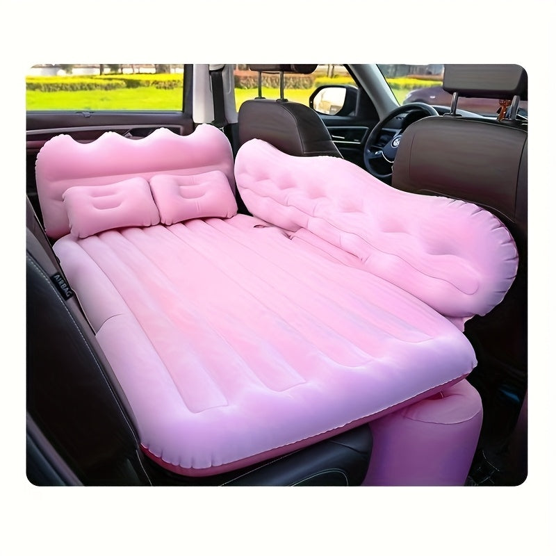SUV Sedan Car Inflatable Bed, Soft Flocked Back Seat Air Mattress, Foldable & Portable Sleeping Mat for Camping, Road Trips, and Picnics – Includes Air Pump & Storage Bag, Black Grey Beige Pink